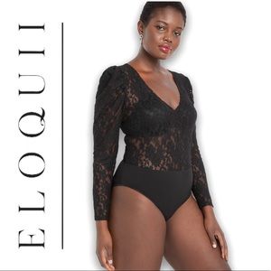 ELOQUII | Puff Sleeve Lace Bodysuit